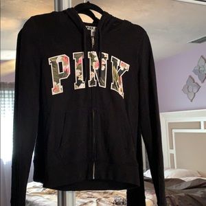 Pink black zip up hoodie